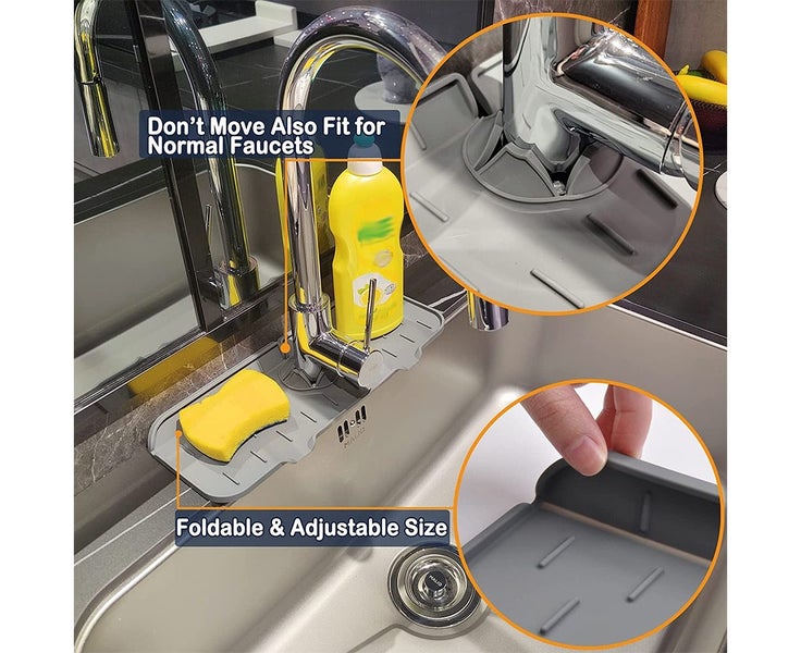 Kitchen Sink Splash Guard Silicone Faucet Mat Sink Water Splash Catcher-Grey Carousel 4
