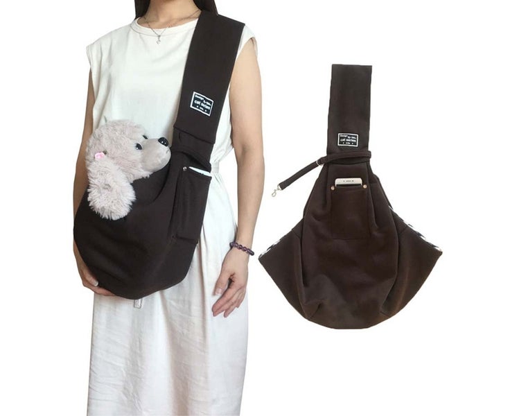 Pet sling carrier for small dogs, puppies and cats-Brown Carousel 1