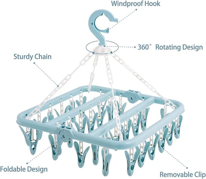 Underwear clothes hanger with 32 clips Foldable clothespin clothes horse Wind Carousel 5