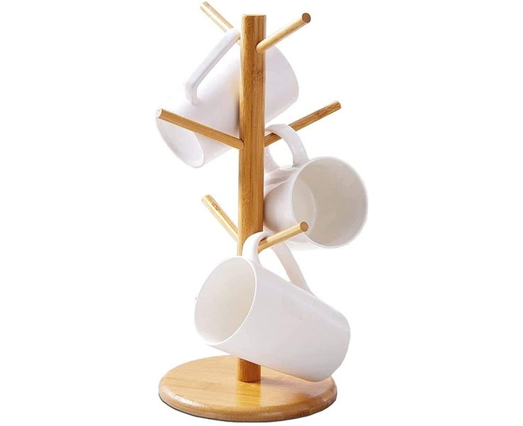 Bamboo Mug Rack Tree Coffee Tea Cup Organizer Hanger Holder with 6 Hooks Carousel 1