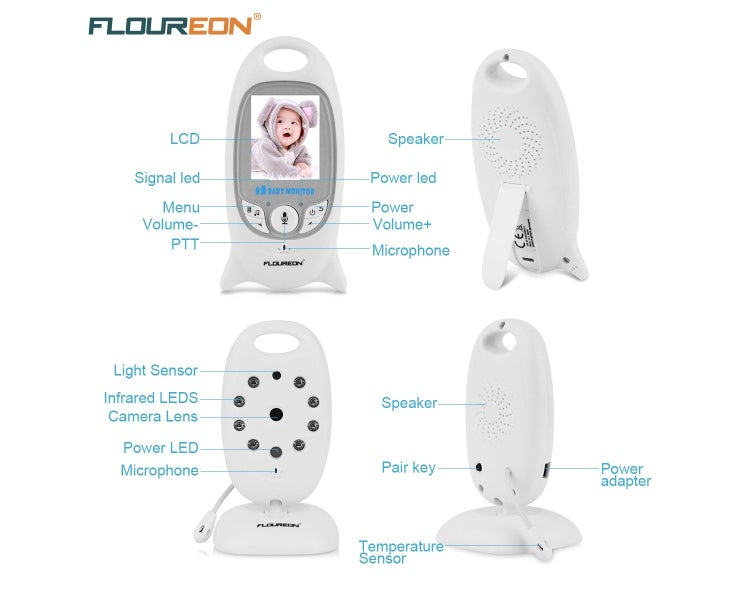 FLOUREON Digital Wireless 2.4 GHz Baby Monitor Infant IR LCD Video Nanny Secu Carousel 6