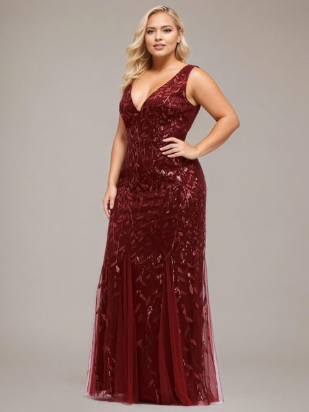 Paula tulle and sequin trumpet dress in burgundy s10 Express NZ wide63622327673474111