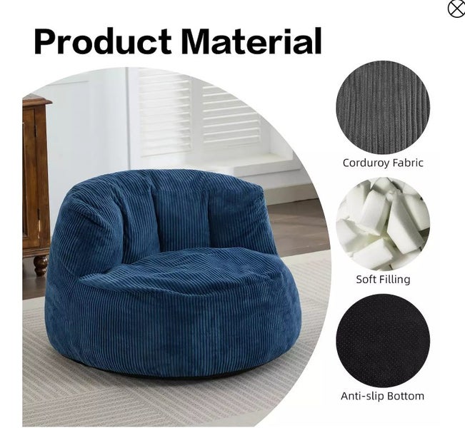 Corduroy Memory Foam Sofa with Wide Backrest NAVY Carousel 2