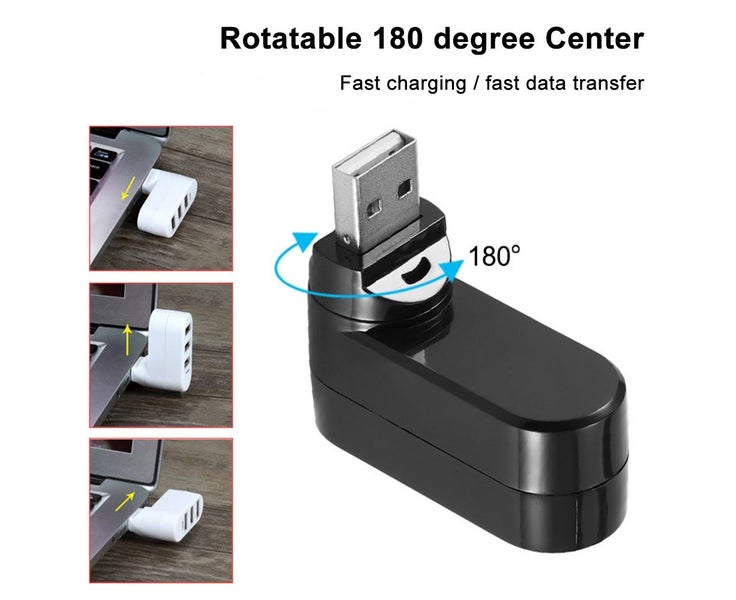 Premium 3-Port Mini USB 3.0 Hub Rotatable 90?a/180?a Carousel 5