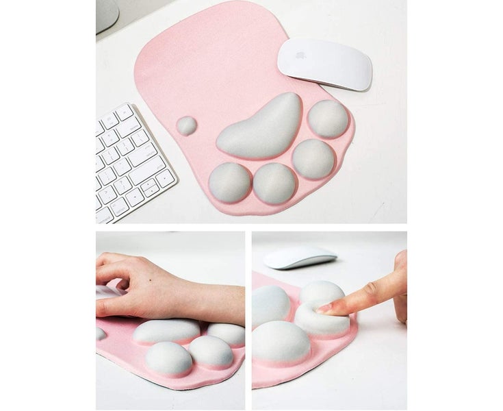 Pink-Cat Paw Mouse Pad with Wrist Support Soft Gel Wrist Rest Pad Cute Design Carousel 2