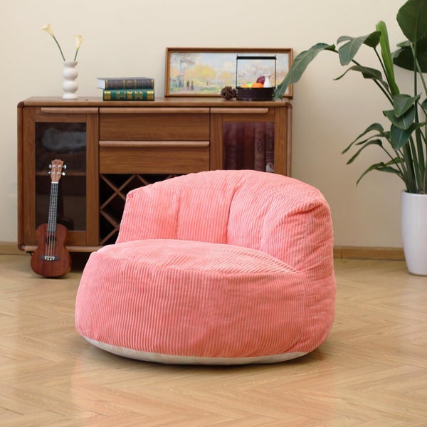 Corduroy Single Sofa with Wide Backrest PINK Carousel 1