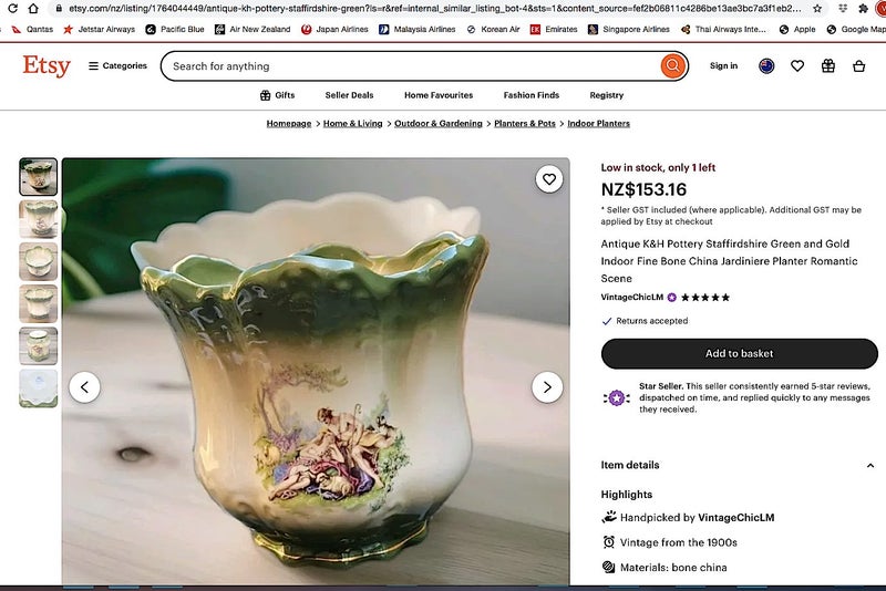 STAFFORDSHIRE IRONSTONE PAIR of PORCELAIN “SNAIL” PLANTER VASES / FLOWER POTS Carousel 19