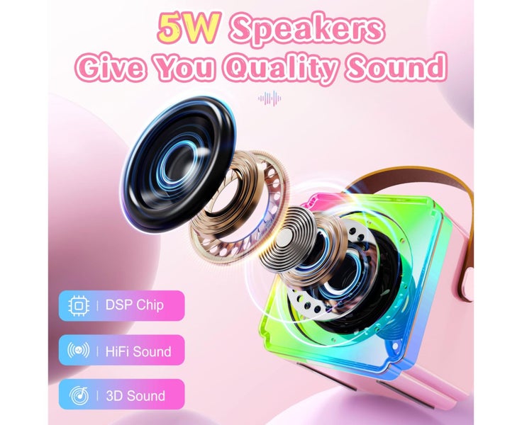 Mini Karaoke Machine for Kids, Portable Karaoke Machine with 2 Wilreless Micr Carousel 2