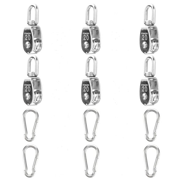 6Pcs 304 Stainless Steel M20 Single Pulley Block Wire Rope Hanging Wire Towing W Carousel 1