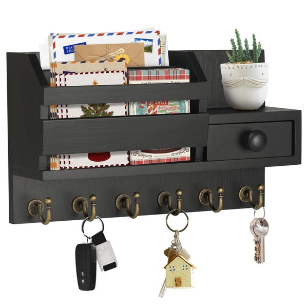 VISV Key Holder for Wall Wooden Key Mail Holder with Drawer Wall Mount Key Organ Carousel 1