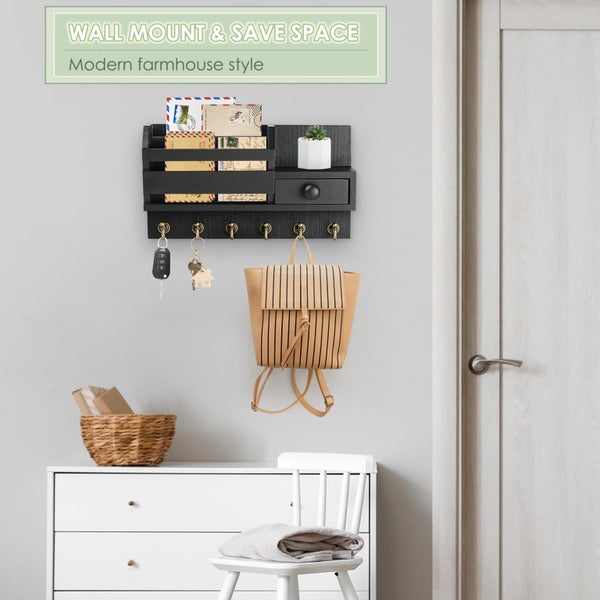 VISV Key Holder for Wall Wooden Key Mail Holder with Drawer Wall Mount Key Organ Carousel 3