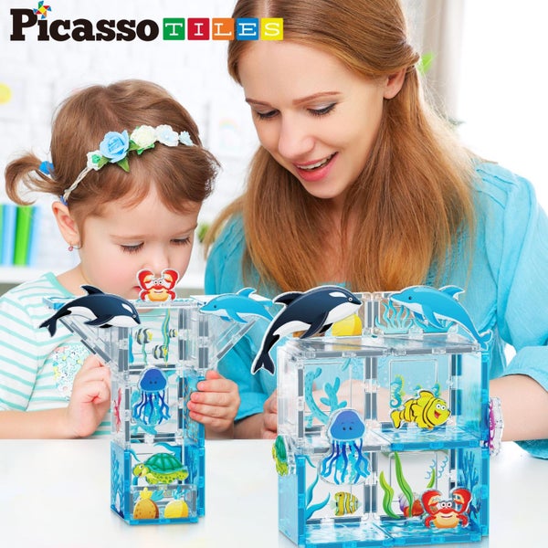 PicassoTiles Magnet Tile Building Blocks Marine Animal World Themed Playset with Carousel 2