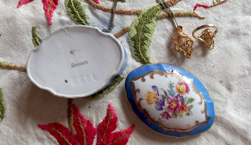 German Porcelain Trinket with Opal ring and pendant. Carousel 4