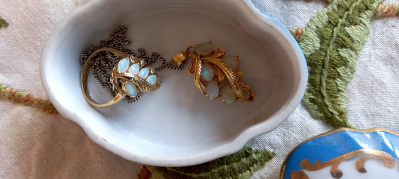 German Porcelain Trinket with Opal ring and pendant. Carousel 2
