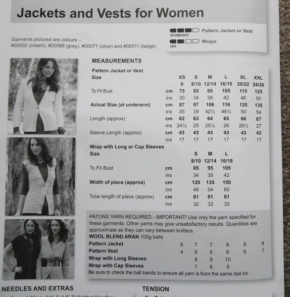 Patons Womens 4 Jackets & Vest : Knitting Booklet62936668373762112