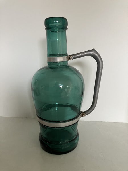 Fabulous c.1930s 2 litre German green glass beer jug with aluminium handle636152674378261115