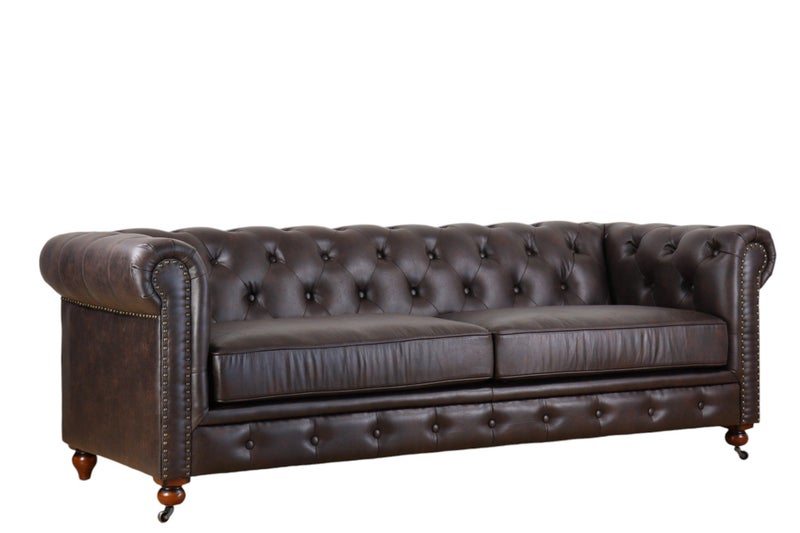 TNC Chesterfield 3 Seater Sofa, Dark Brown Carousel 1