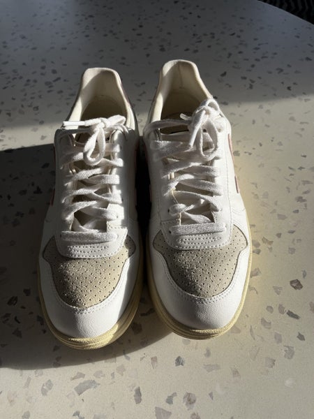 VEJA V-12 Leather Sneakers - White & Pink Carousel 3