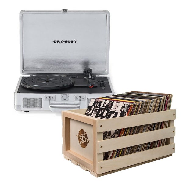 Cruiser Bluetooth Portable Turntable - Silver + Bundled Record Storage Crate Carousel 1