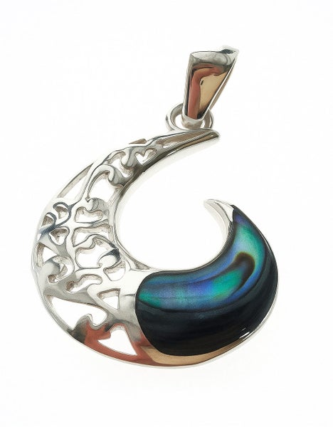 Paua Fish Hook Filagree Sterling Silver Pendant Carousel 2