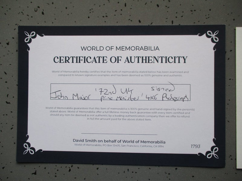 John Major "UK Prime Minister" signed Photograph + Certificate Carousel 8