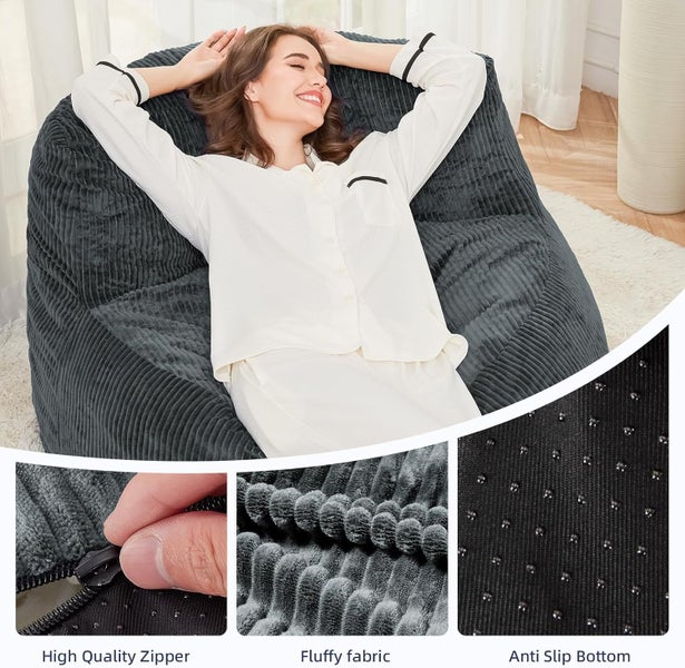 Corduroy Single Sofa with Wide Backrest DARK GREY Carousel 1