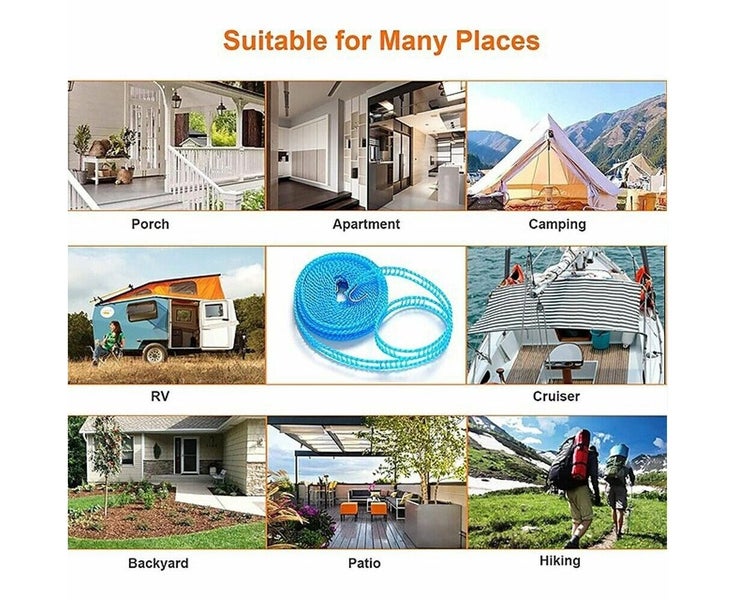 3Pcs 5m Travel Clothes Line Nonslip Clothesline Rope Camping Washing Airer Ou Carousel 8
