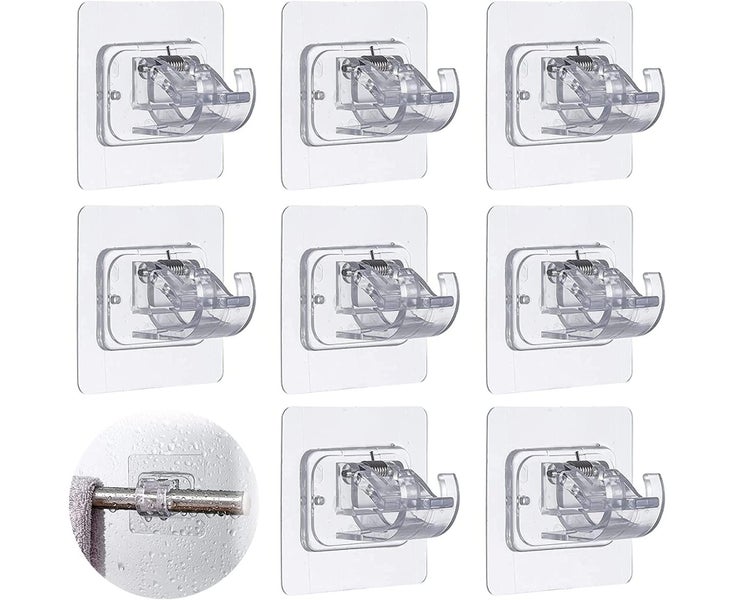 Curtain Rod Bracket No Drilling,8 PCS Adhesive Curtain Rod Holder Hooks,3M No Carousel 1