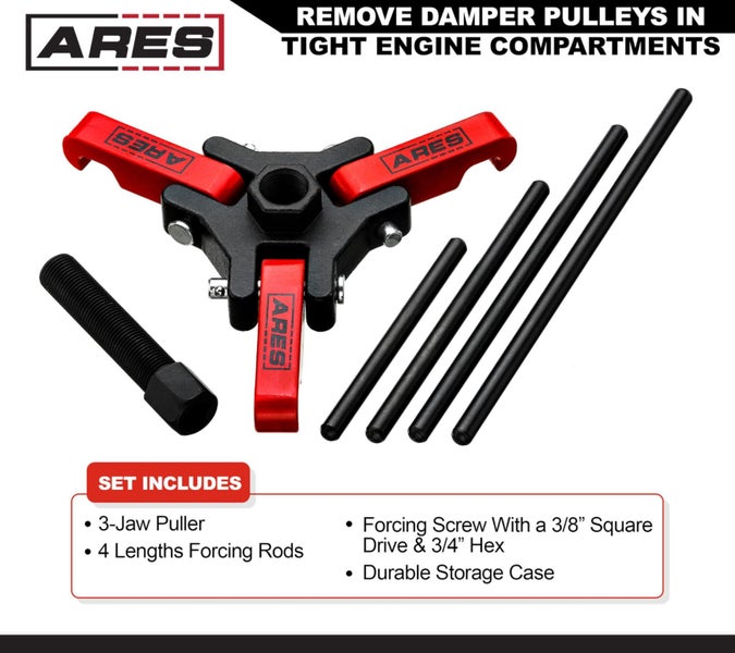 ARES 71002 Harmonic Balancer Puller Kit Adjustable 3Jaw Puller Fits Most Late Mo Carousel 2