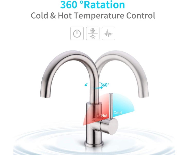 Bar Sink Faucet, Brushed Nickel Single Hole Stainless Steel Bathroom Kitchen Carousel 2