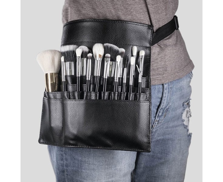 Faux Leather Cosmetic Makeup Brush Bag Belt Strap Storage Pouch Carousel 1