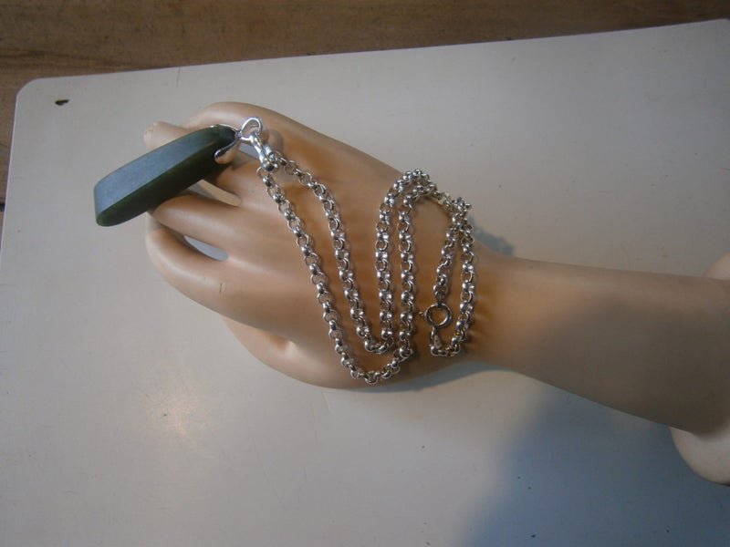 STG.SIL.BELCHER FOB CHAIN NECKLACE WITH NZ GREENSTONE (41gms) Carousel 2