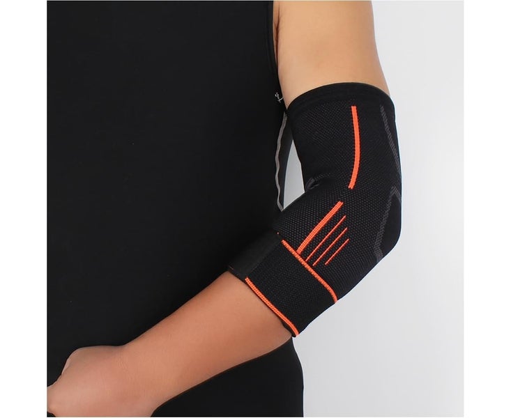 1Pc Striped Print Hook Loop Fasteners Knitted Elbow Pad Reduce Joint Pain Com Carousel 1