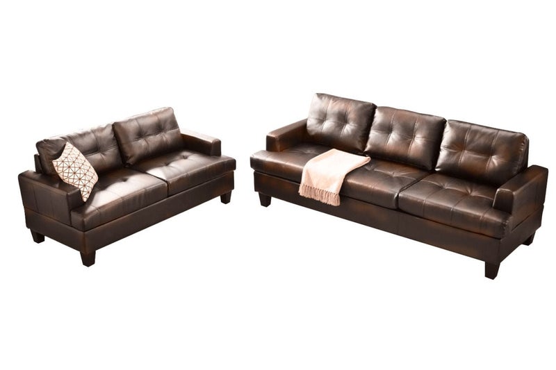 Knollwood 3+2 Seater Faux Leather Sofa - Brown Carousel 1