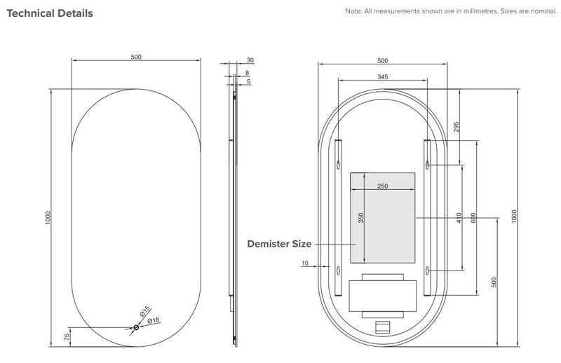 Ambience Back-Lit LED Mirror with Demister - Pill 500W x 1000H -CANCELLED ORDER Carousel 4