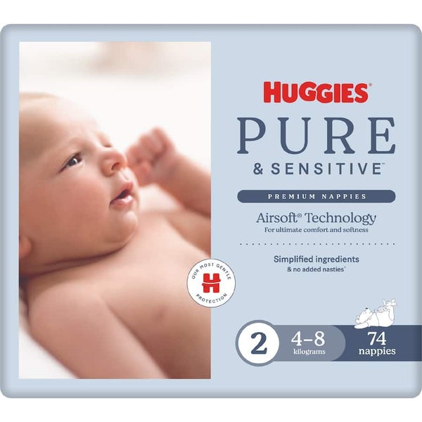 Huggies Pure & Sensitive Nappies Infant Boys & Girls 4-8kg Size 2 74pack Carousel 2