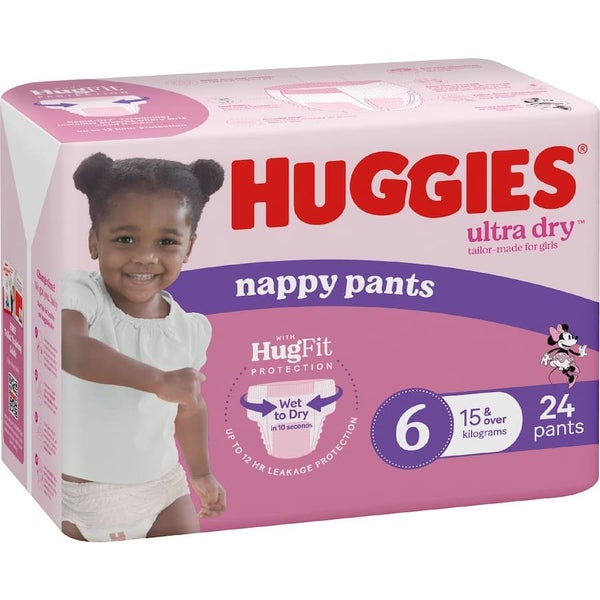 Huggies Ultra Dry Nappy Pants Junior Girls 15kg+ Size 6 24pack Carousel 1