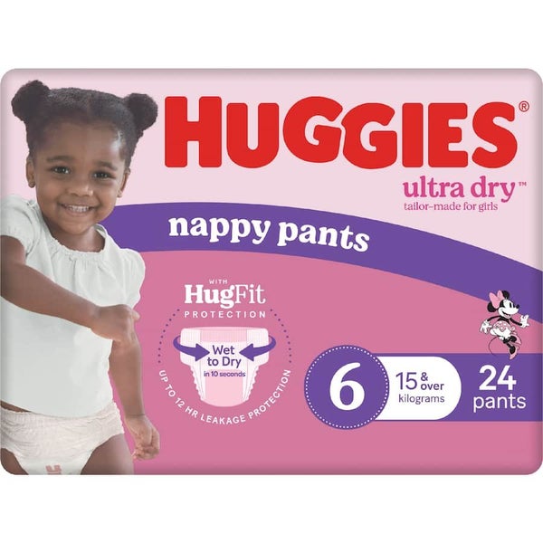 Huggies Ultra Dry Nappy Pants Junior Girls 15kg+ Size 6 24pack Carousel 2