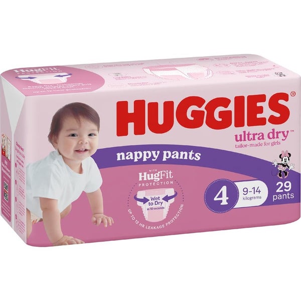 Huggies Ultra Dry Nappy Pants Toddler Girls 9-14kg Size 4 29pack Carousel 1