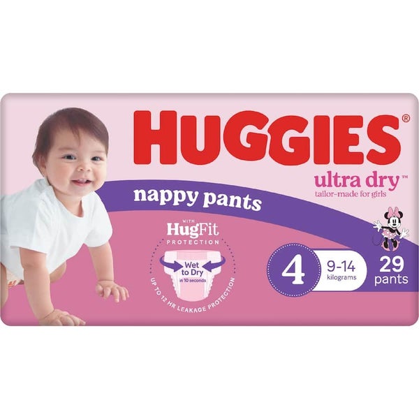 Huggies Ultra Dry Nappy Pants Toddler Girls 9-14kg Size 4 29pack Carousel 2