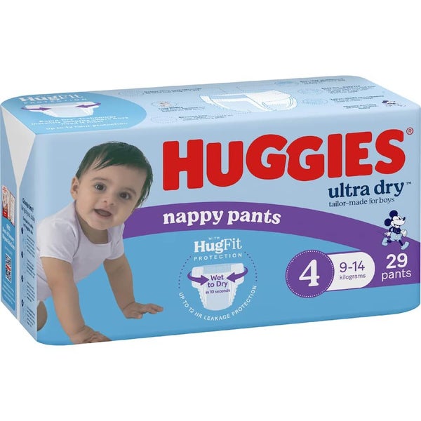 Huggies Ultra Dry Nappy Pants Toddler Boys 9-14kg Size 4 29pack Carousel 1