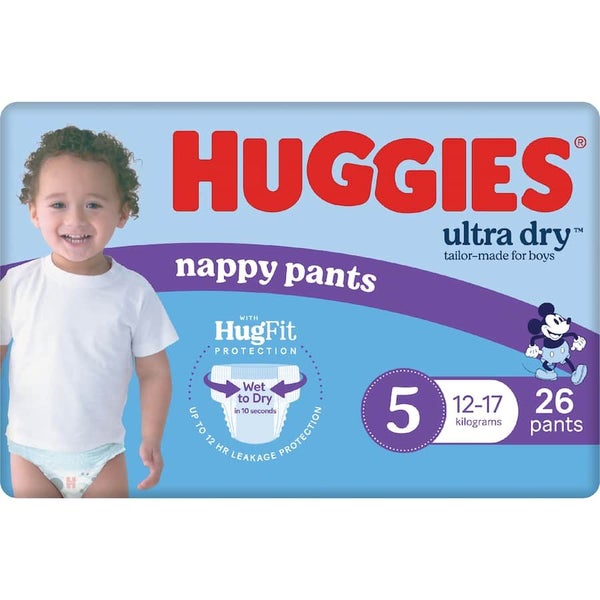 Huggies Ultra Dry Nappy Pants Walker Boys 12-17kg Size 5 26pack Carousel 2