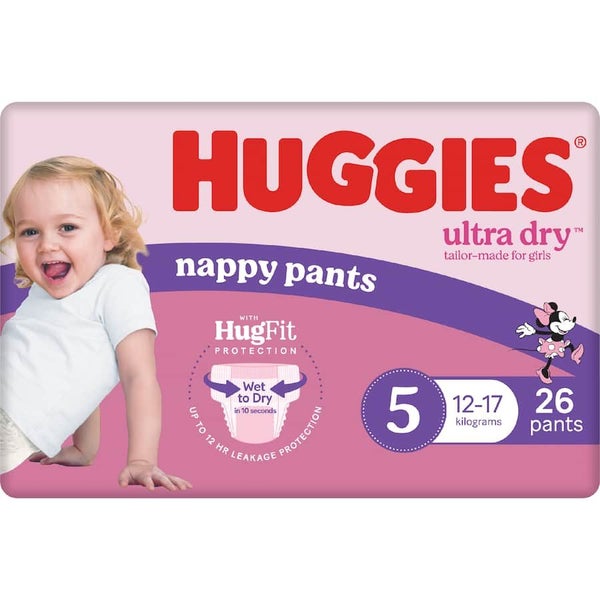 Huggies Ultra Dry Nappy Pants Walker Girls 12-17kg Size 5 26pack Carousel 2
