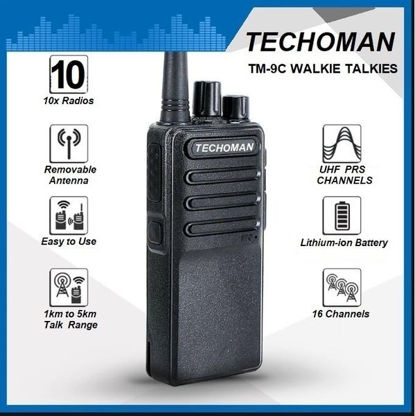 10x TECHOMAN TM-9C 2 WATT UHF PRS CB Walkie Talkies - 16 Channels - Standard Carousel 1