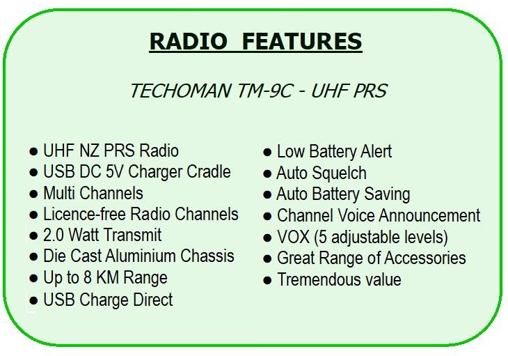 4x TECHOMAN TM-9C 2 WATT UHF PRS CB Walkie Talkies - 16 Channels - Standard S262960458454145113