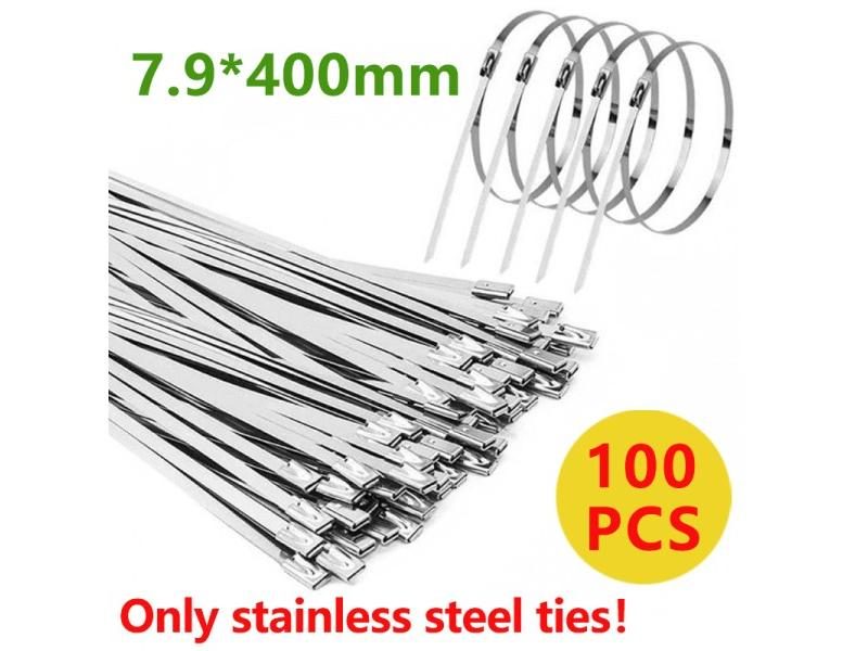 100Pcs Width 7.9mm Stainless Steel Zip Tie Exhaust Wrap Coated Locking Cable Carousel 1