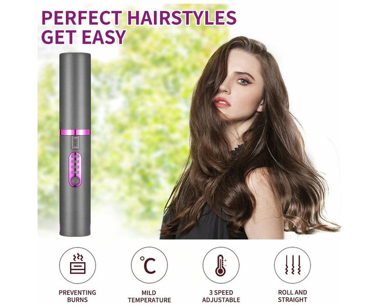 Cordless Hair Straighteners Curler 2 in 1, Mini Portable Travel Wireless Flat Carousel 2