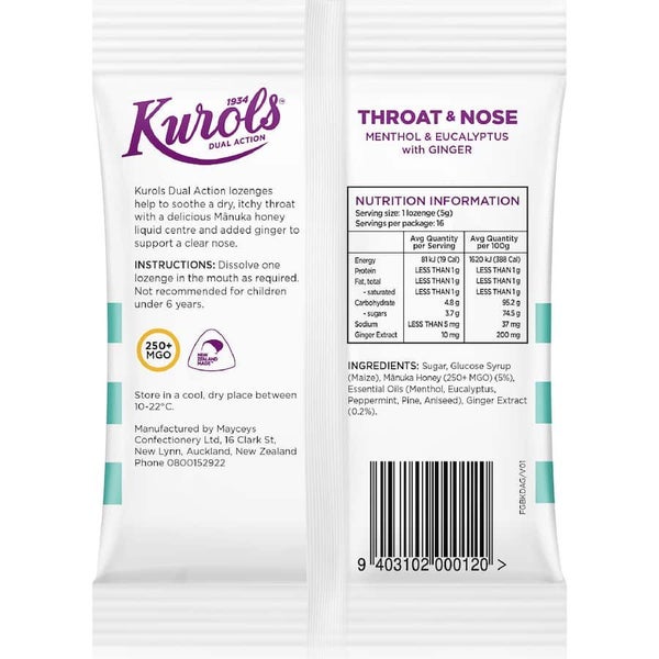 Kurols Dual Action Throat & Nose Lozenges Menthol & Eucalyptus 16pack Carousel 2