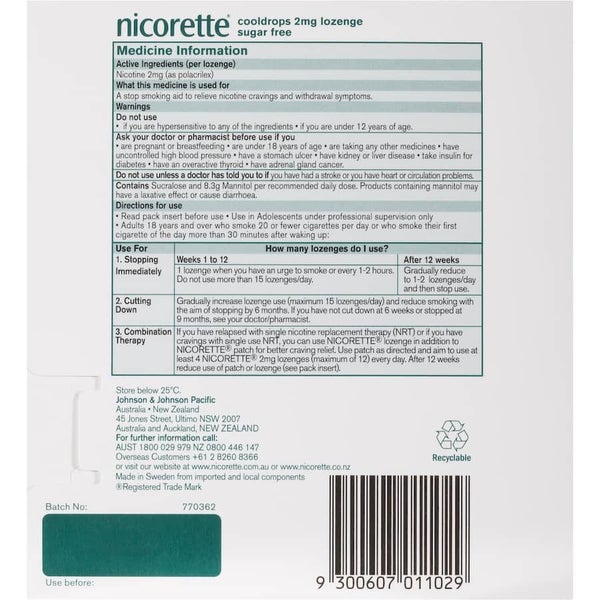Nicorette Smoking Remedy Cooldrops 2mg 80pack Carousel 2