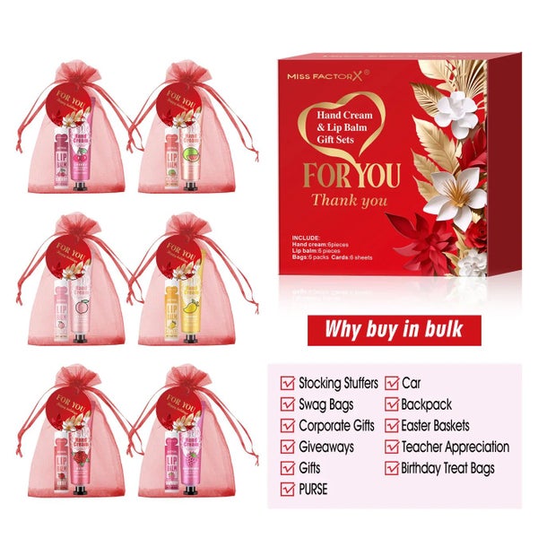 24 Piece Bulk Lip Balm & Hand Cream Set With Thank You Card & Red Gauze Bag Carousel 6